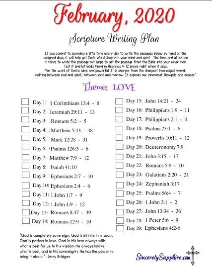 February 2020 Scripture Writing Plan -Love | Sincerely, Sapphire Prayerful Planner, Gods Wisdom, Studying Scripture, Scripture Writing Plan, Scripture Writing Plans, Prayer Journals, Scripture Writing, Writing Plan, Quotes Arabic