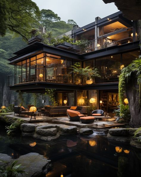 Japanese Style House, Decoration Restaurant, Modern Mansion, Fantasy House, Japanese Architecture, Home Building Design, Forest House, Osaka Japan, Design Your Dream House