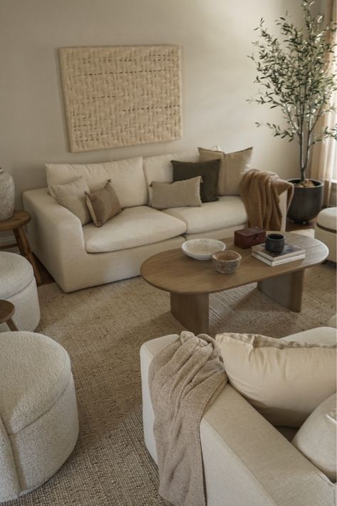 Lawson Sofa Living Rooms, Sand Couch Living Room Ideas, Beige Couch With Rug, Natural Hessian Living Room, Modern Organic Sofa, Modern Townhome Interior Design, Neutral Living Room Farmhouse, Linen Couch Living Room, Neutral Organic Living Room