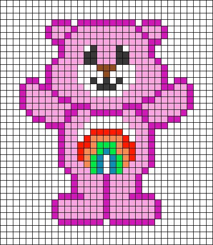 Carebear Perler Bead Patterns, Teddy Bear Pixel Art, Care Bear Pixel Art, Pixel Art Bear, Cross Stitch Sampler Patterns, Graph Paper Drawings, Easy Pixel Art, Pixel Art Templates, Diy Perler Bead Crafts