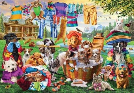 Kid Laundry, Large Puzzle Pieces, Dog Puzzles, Family Diy, Jigsaw Puzzles Online, Laundry Day, Wooden Animals, 1000 Piece Jigsaw Puzzles, Fun Challenges