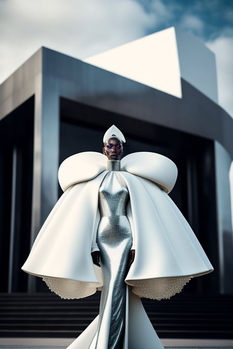 Drag Fashion Haute Couture, Futuristic Dress Design, Futuristic Design Fashion, Futuristic Fashion Design, Avangard Fashion, High Tech Fashion, Futuristic Dress, Futuristic Outfits, Futurism Fashion