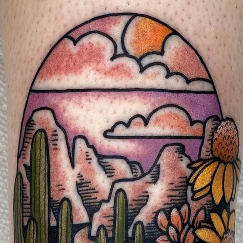 Liana Joy | Tattoos on Instagram: "🌵🏜💛 🏜 🌵  • • • #lianajoytattoo #lianajoy #loveyoutattoo #boulder #bouldercolorado #bouldertattoo #bouldertattooartist #ladytattooers #coloradofemaletattooartist #denvertattooers #denvertattoo #denvertattooartist #denvertattooartists #denvercolorado #coloradotattooers #coloradotattooartist #coloradotattoo #coloradotattoos #dessert #dessertscenetattoo #colortattoo #traditionaltattoos" Joy Tattoo, Arizona Tattoo, Colorado Tattoo, Scene Tattoo, Neo Trad Tattoo, Love Yourself Tattoo, Hippie Tattoo, Female Tattoo Artists, Boulder Colorado