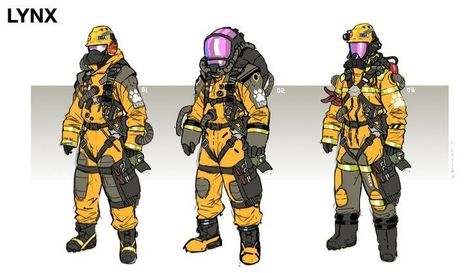 Firefighter Concept Art, Hazmat Suit Concept Art, Futuristic Firefighter, Apocalypse Character, Firefighter Art, Futuristic Armor, Sci-fi Armor, Combat Gear, Fire Fighters