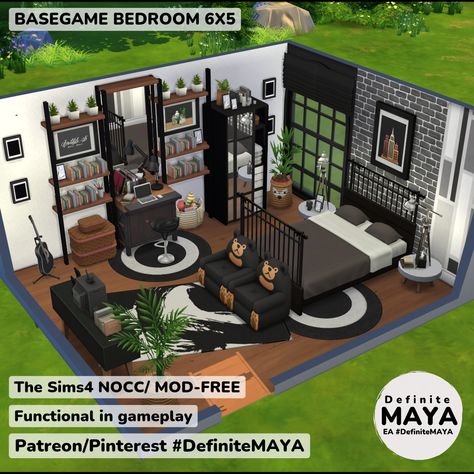 NOCC/ Mod-Free***Download from EA gallery #DefiniteMAYA *** Support me on Patreon *** Base Game Room Sims 4, Sims 4 Interior Design Ideas Base Game, Sims 4 Base Game Room Ideas, Sims 4 Bedroom Ideas, Sims Bedroom, Sims Rooms, Minecraft Interior, Minecraft Interior Design, Sims Houses