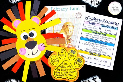 Students read Library Lion to learn about character feelings and mood while completing fun crafts! Library Lion Book Activities, Swbst Anchor Chart, Literacy Crafts, Rooted In Reading, Interactive Reading Activities, Grammar Lesson Plans, 2nd Grade Books, Jungle Theme Classroom, Amy Lemons