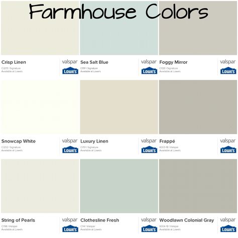 Favorite farmhouse colors Valspar Farmhouse Paint Colors, Colors For Sunroom Walls, Valspar Farmhouse Colors Living Room, Farmhouse Paint Colors Valspar, Valspar Bathroom Paint Colors, Valspar Farmhouse Colors, Valspar Farmhouse Colors Kitchen, Green Gray Paint Colors Lowes, Palest Green Paint Colors