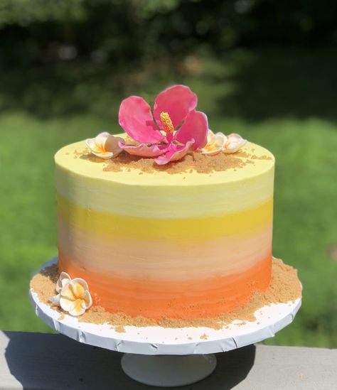 Tropical 1st Birthday Cake, Summer Cake Birthday, Hawaiian First Birthday Cake, Aloha Party Cake, Summer Cake Ideas Birthday, Sunset Ombre Cake, Beach Birthday Party Cake, Luau Cake Ideas For Adults, Summer Bday Cake