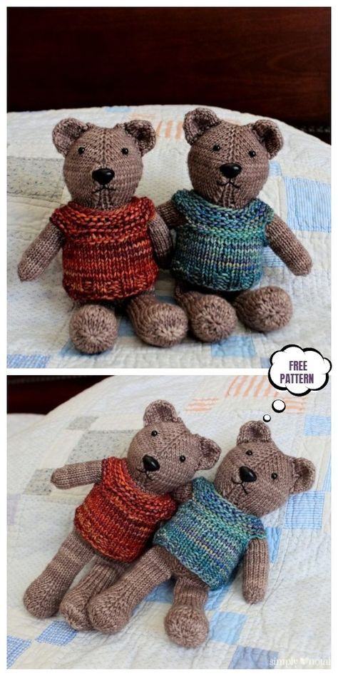 Knit Little Toy Teddy Bear Free Knitting Patterns - Knitting Pattern Knitting Bear, Knitting Patterns Free Dog, Bear Knitting Pattern, Knitted Dolls Free, Teddy Bear Patterns Free, Knitted Toys Free, Teddy Bear Knitting Pattern, Teddy Bear Patterns, Bear Patterns Free