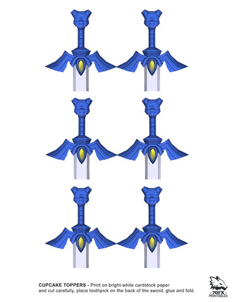 Zelda - Master Sword Cupcake Toppers by KTL Zelda Free Printables, Zelda Cupcakes, Super Smash Bros Party, Zelda Crafts, Zelda Baby, Zelda Cake, Drake's Birthday, Nintendo Party, Zelda Party