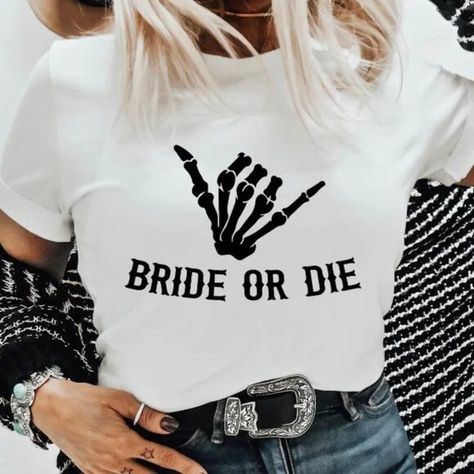 Bride or Die Rockstar Skeleton Bachelorette Party T-Shirt Bride Or Die, Disco Bachelorette, Spooky Skeleton, Bachelorette Outfits, Bachelorette Party Themes, Bach Party, Bachelorette Shirts, Bachelorette Weekend, Clothing Labels