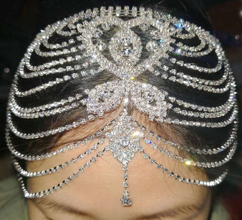 Online Shop Bridal Headpiece Crystal Rhinestone Chain Flapper Cap Wedding Gatsby Accessories Party Backside Forehead Head Band Piece Jewelry | Aliexpress Mobile Hair Chain Jewelry, 1920s Hair Accessories, Head Chain Jewelry, Gatsby Accessories, Chain Headband, Crystal Hair Accessories, Silver Tiara, Hair Chains, Crystal Headpiece