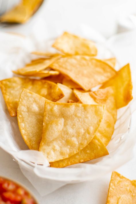 Perfectly golden and crispy, these corn tortilla chips are the perfect blank canvas for all your Mexican salsas and dishes. Made with only 3 ingredients, you'll question ever buying them again. They're extremely simple! Homemade Corn Tortilla Chips, Fried Tortilla Chips, Corn Tortilla Recipes, Fried Corn Tortillas, Homemade Corn Tortillas, How To Make Tortillas, Homemade Tortilla Chips, Corn Tortilla Chips, Corn Tortilla