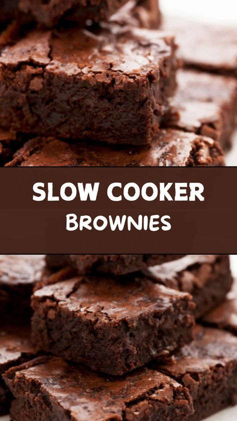 Slow Cooker Brownies Crockpot Brownies, Crock Pot Brownies, Cooktop Cove Recipes, Slow Cooker Brownies, Pressure Cooker Desserts, Pot Brownie, Cooktop Cove, Easy Dessert Ideas, Slow Cooker Desserts