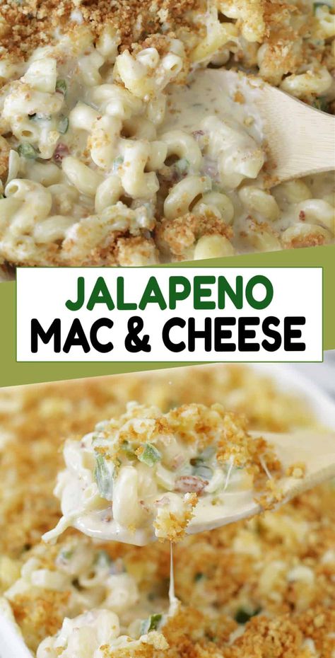 Jalapeño Popper Mac and Cheese combines a gooey cheese sauce, crispy bacon, jalapenos, and buttery Panko crumbs for an unforgettable meal. It's a crowd-pleasing dish and the ultimate comfort food - with a twist. Jalapeño Mac And Cheese, Jalapeno Popper Mac And Cheese, Bacon Jalapeno Mac And Cheese, Mac N Cheese Bacon, Mac And Cheese Recipe Soul Food, Jalapeno Mac And Cheese, Spicy Mac And Cheese, Weekday Lunches, Best Macaroni And Cheese