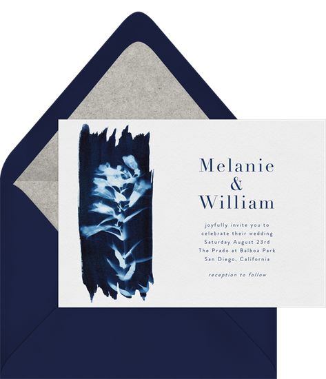 Greeting Card Display, Cyanotype Print, Balboa Park San Diego, Romantic Garden Wedding, Text Layout, Floral Wedding Invitation, Create Invitations, Romantic Garden, Invitation Wording