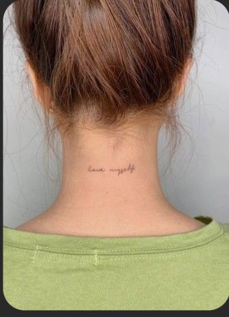 Tatoos Back Of Neck, Back Of The Neck Tattoos Words, Worthy Neck Tattoo, Back Of Neck Script Tattoo, Behind Neck Tattoo Woman Words, Neck Nape Tattoos Women, Women Back Of Neck Tattoo, Women’s Back Of Neck Tattoo, Tattoo On The Back Of The Neck