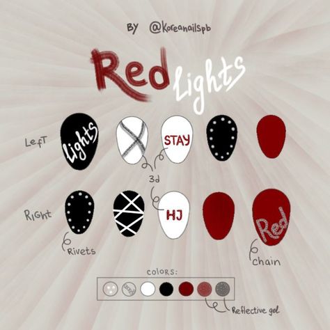 Skz Nail Inspiration, Straykids Red Lights, Skz Inspired Nails, Skz Nail, Uñas Skz, Lights Nails, Pop Nails, Felix Kpop, K Pop Nails