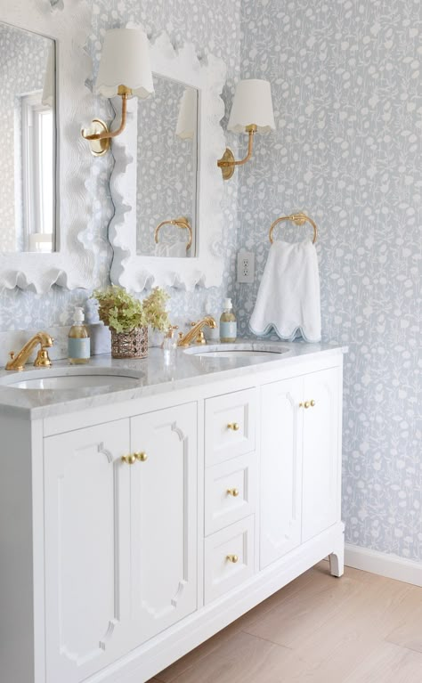 Studio Mcgee Master Bath Bathroom, Tile Walls Powder Room, Bathroom Interior Design Traditional, Caitlin Wilson Bathroom, Bathroom Dresser Vanity Ideas, Grand Millennial Half Bath, Small Bathroom Double Sink Layout, Grand Millennial Style Bathroom, Grandmillineal Bathroom