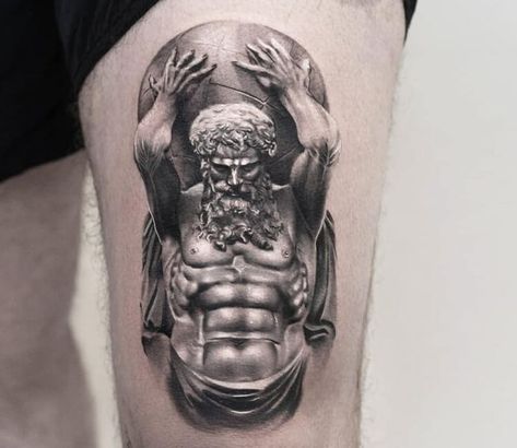 Atlas Fine Line Tattoo, God Atlas Tattoo, Atlas Tattoo Mythology, Atlas Drawing, Atlas Tattoo Design, Bjj Tattoo, Steve Butcher Tattoo, Tattoo Fillers, Tattoo Knee