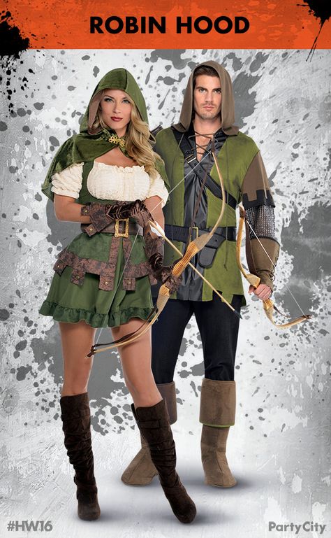 Form the ultimate Robin Hood power couple with Halloween costumes from Party City! Robin Hood Kostüm, Archer Costume, Robin Hood Costume, Corset Style Dresses, Ladies Fancy Dress, Hoodie Costume, Fancy Dress Outfits, Womens Fancy Dress, Queen Costume