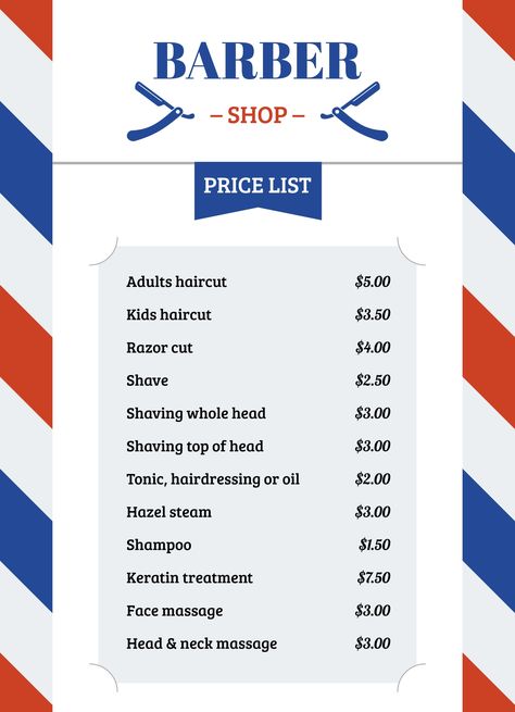 Barbershop Menu Price List, Barbershop Price List Ideas, Barber Shop Price List Design, Barbershop Price List, Barber Price List, Massage Therapy Business, Price List Design, Barbers Cut, Esthetician Marketing