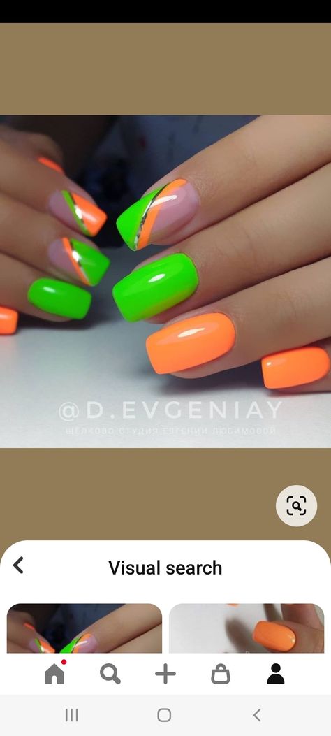 Orange And Lime Green Nails, Orange And Green Nail Designs, Lime Green Nails Design, Neon Nail Art Designs, Oval Acrylic Nails, Neon Orange Nails, Lime Green Nails, Neon Nail Art, Mauve Nails