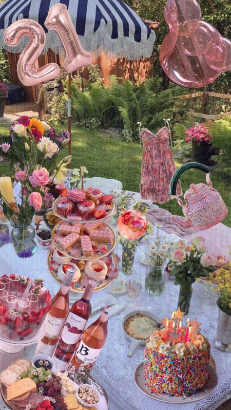 #birthday #teaparty #garden #fairy #aesthetic #pinkaesthetic #pink #birthdayparty#nature #music #vibes Garden Fairy Aesthetic, Picnic Birthday Party, 25th Birthday Parties, Fairy Tea Parties, Fairy Garden Party, Birthday Dinner Party, Cute Birthday Ideas, Bday Party Theme, Picnic Birthday