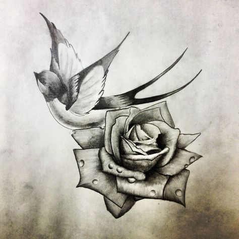 another swallow and rose... by dazzbishop.deviantart.com on @deviantART Swallow And Rose Tattoo, Swallow Tattoo Design, Swallow Bird Tattoos, Underboob Tattoo Designs, Sparrow Tattoo, Swallow Tattoo, Nautical Tattoo, Tatuaje A Color, Temp Tattoo