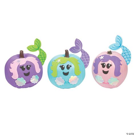 Mermaid Pumpkin Decorating, Mermaid Pumpkin, Halloween Craft Kits, Pumpkin Patch Party, Pumpkin Carving Contest, Pumpkin Contest, Halloween Pumpkins Painted, Halloween Cans, Cotton Candy Colors