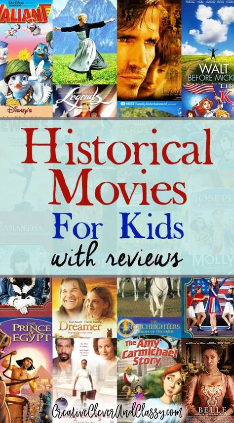 Historical Movies for Kids - great list with reviews! Movies For Kids, Homeschool Social Studies, Historical Movies, Homeschool History, History For Kids, Kids' Movies, Teaching Social Studies, Homeschool Help, Teaching History