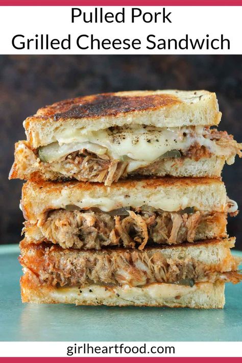 Pulled Pork Grilled Cheese, Pork Grilled Cheese, Comforting Dinner Recipes, Sandwiches Lunch Ideas, Tasty Lunch Ideas, Pulled Pork Leftover Recipes, Leftover Pulled Pork, Sandwiches Lunch, Dairy Intolerance