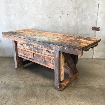 Liquor Bar Ideas, Vintage Workbench, Wooden Workbench, Shipping Furniture, Liquor Bar, Cocktail Cabinet, Bench Designs, Work Bench, Bar Styling