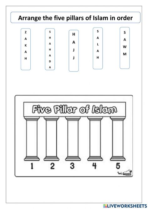 Five Pillars Of Islam For Kids, 5 Pillars Of Islam For Kids, Pillars Of Islam Worksheet, 5 Pillars Of Islam Craft, Madrasah Activities, Islamic Studies Worksheets, Islamic Activities For Kids, Islamic Worksheet, 5 Pillars Of Islam