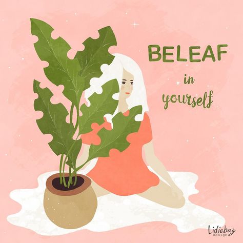 Big green leafy plants are my favourite type of plants.🌱 . I just love watching them grow and I hope I grow with them too. .  I wish for all of you to BELEAF IN YOURSELF and grow. . . . . . . #letter #hendlettering #digitalart #redbubble #society6 #lleafillustration #plantgirl #plantlady #plantillustration #patterndesign #pattern #surfacepattern #design #artlicensing #surfacedesign #textilepattern #licenseart  #surfacepatterndesign  #creativeprocess #creativelife #worldofartists #loveforart #cr Beleaf In Yourself, White Hair Girl, Type Of Plants, Leafy Plants, Hair Girl, Plant Illustration, Art Licensing, Plant Lady, House Plant