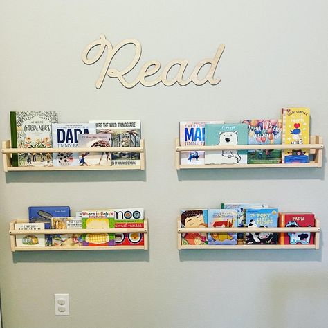 Flisat Book Display, Nursery Book Wall, Ikea Book, Ikea Nursery, Nursery Book, Read Sign, Gender Neutral Nursery Decor, House Deco, Wall Letters