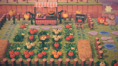 Acnh Fall Festival Ideas, Pumpkin Patch Acnh Ideas, Acnh Pumpkin Patch Ideas, Pumpkin Farm Animal Crossing, Anch Fall Ideas, Ava Animal, Fall Decor Animal Crossing, Acnh Pumpkin, Fall Acnh