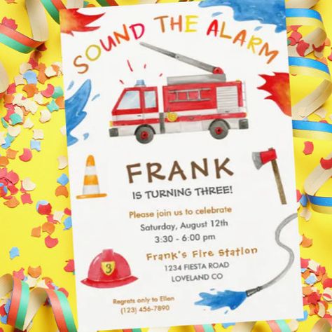 Fire Truck Fire Engine Birthday Party Invitation #zazzle #weddinginvitations #birthdayinvitations #babyshowerinvitations #zazzleinvitations #monogram #businesscards #graduation #homedecor Fire Engine Birthday Party, Fire Engine Birthday, Firetruck Birthday Party, 58th Birthday, Daughter's Birthday, Firetruck Birthday, Top Reads, Firefighter Gifts, Party Invitations Kids