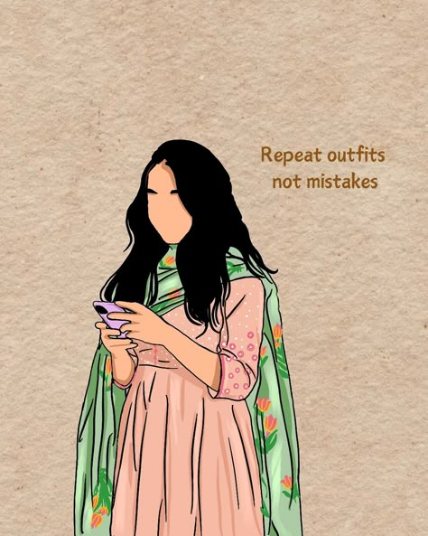 Repeat outfits not mistakes💝 . . Art by @o_adapilla Follow for more🫶 . . #art #illustration #quotes #quoteofthefay #india #explore #o_adapilla #doc_sparkling #artoftheday #girlthings #aesthetics #outfit #art Indian Aesthetic Sketch, Indian Aesthetic Drawing, Desi Art Aesthetic, Outfit Illustration Art, Desi Fashion Illustration, Desi Illustration, Girl In Saree Illustration, Desi Girl Art Aesthetic, Aesthetic Codes