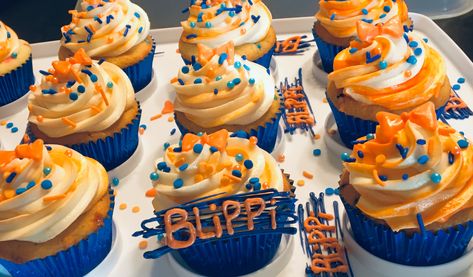 Easy Blippi Themed Cupcakes Blippi Birthday Cupcakes, Blippi Cupcake Ideas, Blippi Cupcakes, Blippi Cupcake, Blippi Party, Toddler Birthday Cakes, Bike Cakes, Nerf Birthday Party, 2nd Birthday Party For Boys