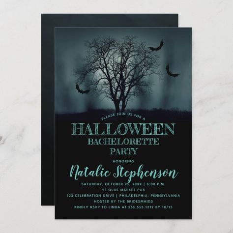 Eerie Tree Bats Night Halloween Bachelorette Party Invitation Halloween Party Host, Adult Halloween Invitations, 30th Birthday Party Invitations, 40th Birthday Party Invites, 50th Birthday Party Invitations, Halloween Party Dinner, Halloween Birthday Invitations, Bats Halloween, 21st Birthday Invitations