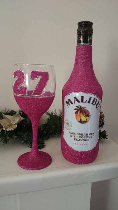 Glitter Birthday Bottle, Malibu Rum Bottle Glitter, Glitter Alcohol Bottles 21st Birthday, Malibu Bottle, 21st Bday Champagne Bottle, 21st Birthday Champagne Bottle, Alcohol Bottle Decorations, Glitter Wine Bottles, Candle Decorations