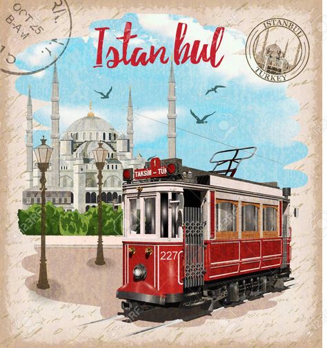 Blue Mosque Istanbul Painting, Istanbul Postcard, Istanbul Poster, Turkey Poster, Istanbul Art, Camping Drawing, Birthday Room Decorations, Top Places To Travel, Glass Fusing Projects