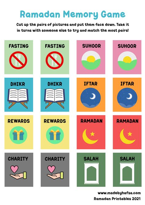 FREE Ramadan 2021 Printable - Ramadan Memory Game for kids Ramadan Games, Eid Games, Ramadan Games For Kids, Islamic Games For Kids, Decoraciones Ramadan, Ramadan Printables, Muslim Kids Activities, Memory Games For Kids, Ramadan Kids