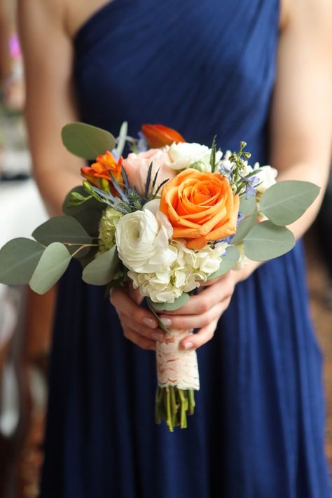 Utah Mountain Wedding - http://fabyoubliss.com/2015/05/22/orange-coral-and-blue-utah-mountain-wedding Blue Fall Wedding, Orange Wedding Colors, Orange Wedding Flowers, Autumn Wedding Reception, Bridal Bouquet Fall, Fall Wedding Bouquets, Fall Wedding Flowers, Navy Blue Wedding, Orange Wedding