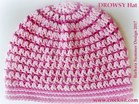 MICROCKNIT   CREATIONS: SLEEP Hats Free Crochet Pattern #2 DROWSY HAT Crochet Womens Hat Free Pattern, Crochet Fine Yarn, Crochet Womens Hat, Chemo Caps Pattern, Crochet For Charity, Crocheted Beanies, Hat Free Crochet Pattern, Hats Beret, Wearable Crochet