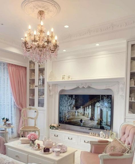 Dream House Decor Living Room, Pink House Interior, Princess Bedrooms, Cozy Baby Room, Sitting Areas, Pink Living Room, Pink House, Dreamy Room, Dream Room Inspiration