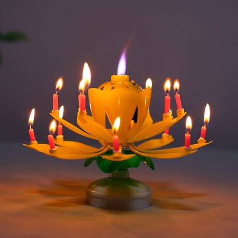 Faster shipping. Better service Birthday Cake Music, Cake Music, Lotus Flower Candle, Music Candle, Candle Flower, Magic Birthday, Lotus Candle, Romantic Birthday, Festival Decor