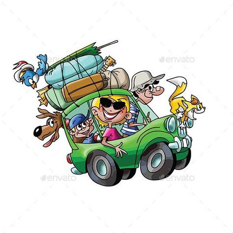 Cartoon Family Going on Vacation Vacation Cartoon, Cartoon Family, Family Cartoon, Vector Pattern, On Vacation, Old Fashioned, Vector Illustration, Mario Characters, Mural