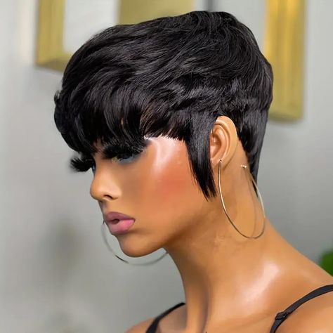 PRICES MAY VARY. Title: Rofa Short Human Hair Wigs with Bangs Pixie Cut Wigs for Black Women Short Layered Cut Wigs Pixie Cut Wig Human Hair Wig For Women Brazilian Virgin Human Hair Wigs Glueless Full Machine Made Wigs. Product Type: Products > Hair Care > Hair Extensions, Wigs & Accessories > Wigs Protective Styles For Natural Hair Short, Women Pixie Haircut, Wigs For Black Women Short, Human Hair Wigs With Bangs, Short Cut Wigs, Black Hair Short Cuts, Pixie Cut Wigs, Sophisticated Hairstyles, Layered Cut